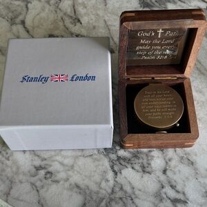 Stanley London Brass Compass with Engraved Lid with Bible verses